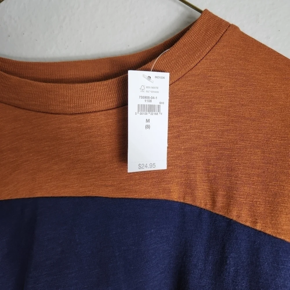 Gap Boys Navy/Olive/Brown Long Sleeve Colorblock Crewneck Tee-Size M (8) (NWT)